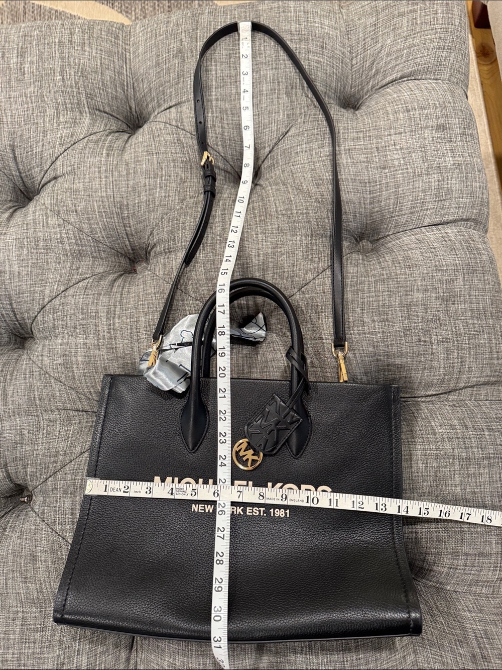 Michael Kors Bag Black Pebbled Leather Logo Structured Tote Satchel Crossbody - Picture 17 of 17